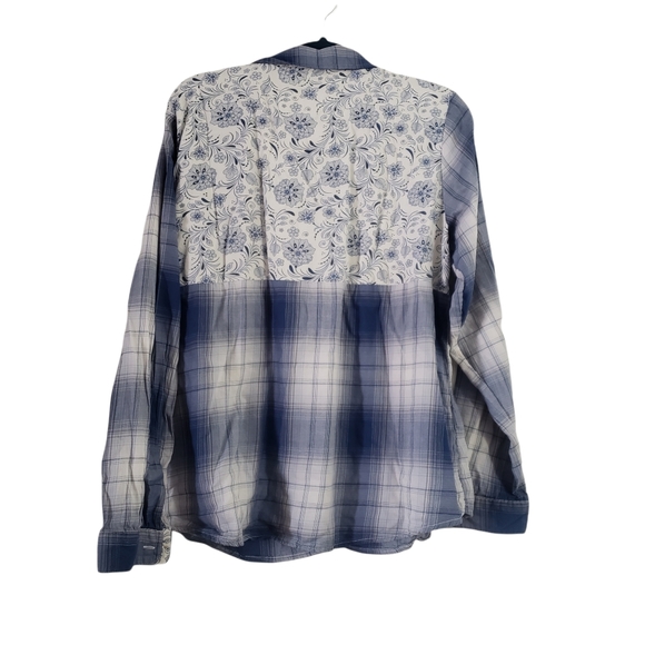 Maurices Blue White Plaid Floral Long Sleeve Button Down Shirt XXL Womens - Picture 2 of 5